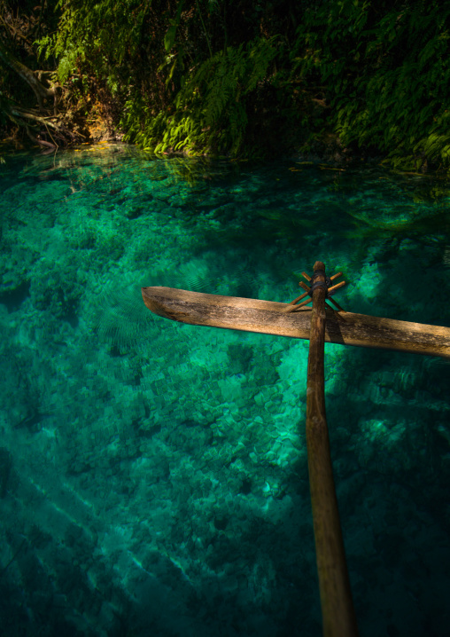 Dugout boat on a green water river, Sanma Province, Espiritu Santo, Vanuatu