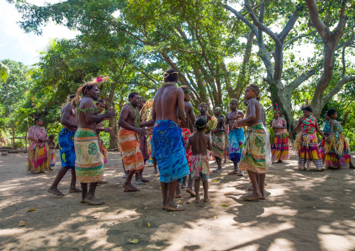 Traditional dance with women in colorful clothes, Tanna island, Epai, Vanuatu