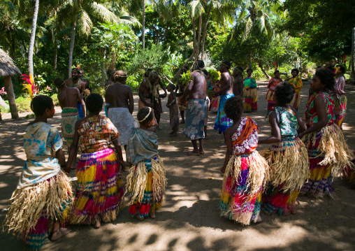 Traditional dance with women in colorful clothes, Tanna island, Epai, Vanuatu