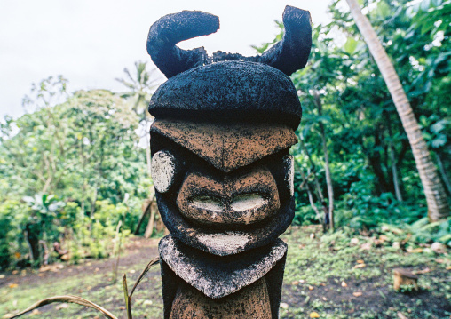 Grade statues in fern trees in the forest, Malampa province, Malekula island, Vanuatu