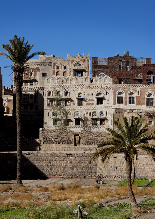 Traditional Storeyed Tower Houses Built Of Rammed Earth In The Old Fortified City Of Sanaa, Yemen