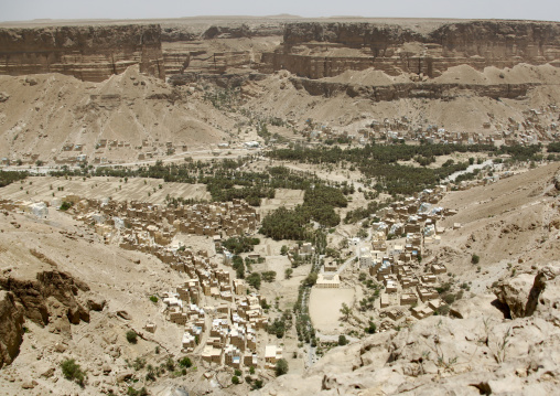 Aerial View Over Houses In An Oasis, Wadi Doan, Yemen