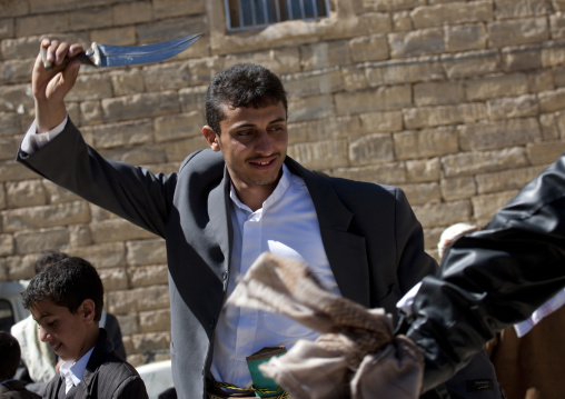 Man Holding A Jambiya During A Wedding, Thula, Yemen