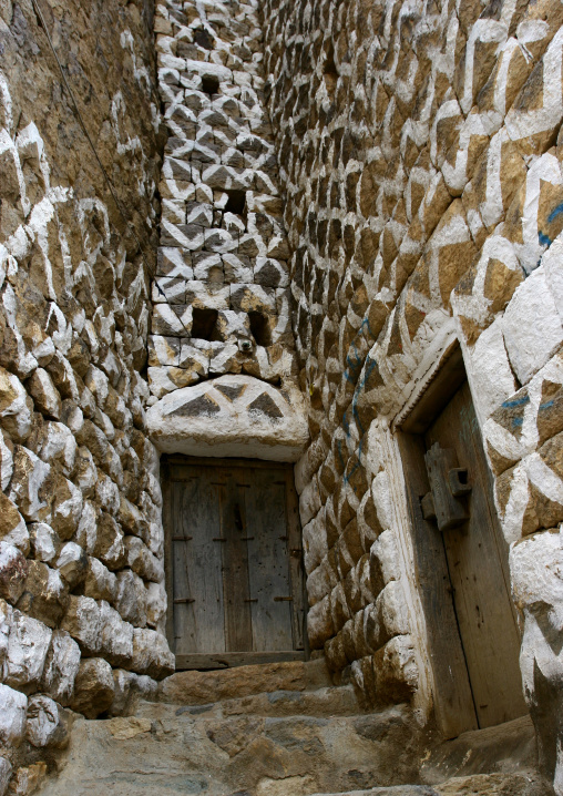 Deadend Street With Typical Rhombus Shaped Designs, Al Hajjara, Yemen