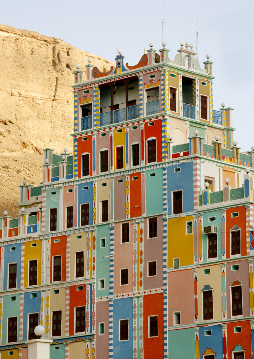 Colourful  Buqshan Khaila Hotel, Wadi Doan, Hadramaut, Yemen