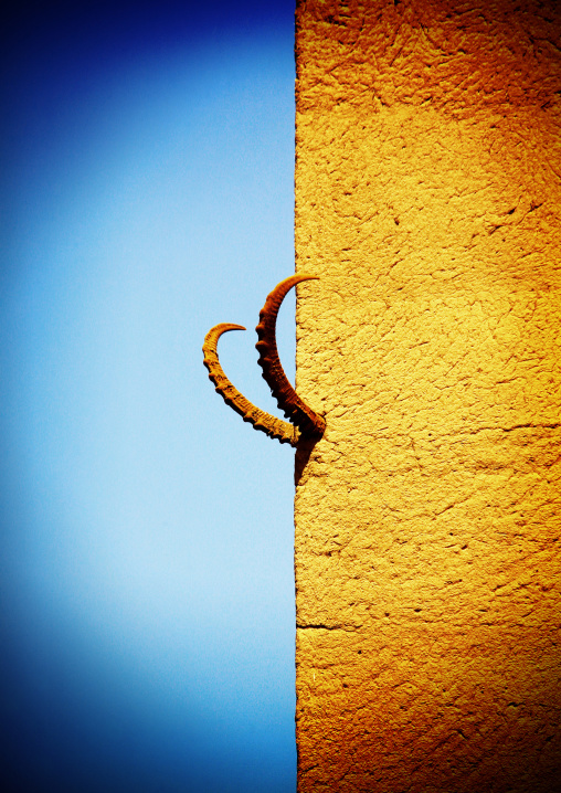 Ibex Horns Hung On The Wall Of A House, Wadi Doan, Yemen