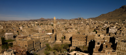 Traditional Storeyed Tower Houses Built Of Rammed Earth In The Old Fortified City Of Sanaa, Yemen