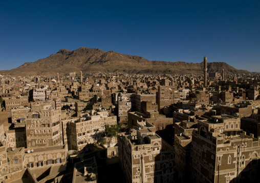 Traditional Storeyed Tower Houses Built Of Rammed Earth In The Old Fortified City Of Sanaa, Yemen