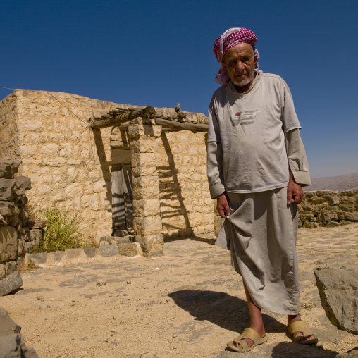 Iman In Front Of The Old Mosque In Kholan, Yemen