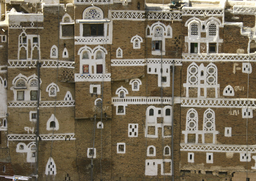 Traditional Storeyed Tower Houses Built Of Rammed Earth In The Old Fortified City Of Sanaa, Yemen