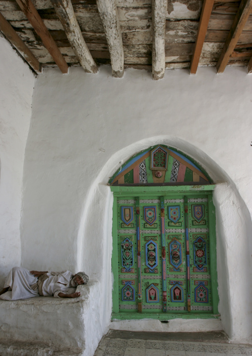 Old Man Asleep Under The Porch Of An Old  House, Yafrus, Yemen