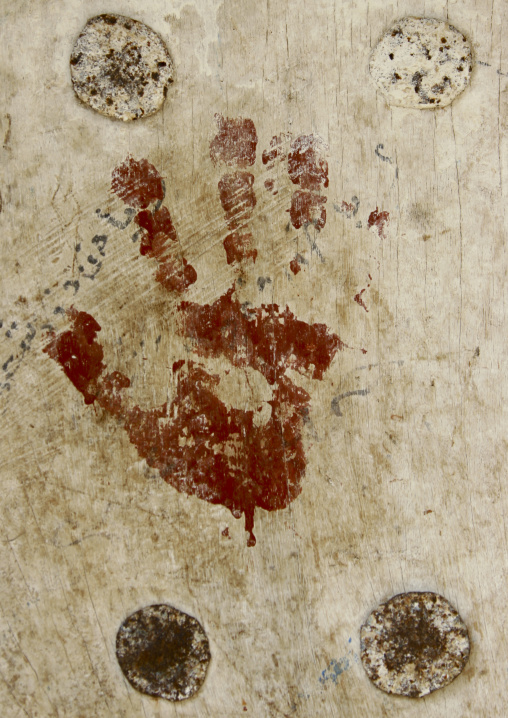 Red Hand Print On A Wall To Protect Against The Evil Eye, Zabid, Yemen