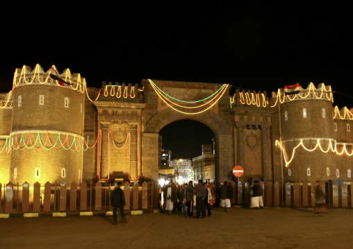 Night View Of The Floodlit Bab Al Yemen, Sanaa, Yemen